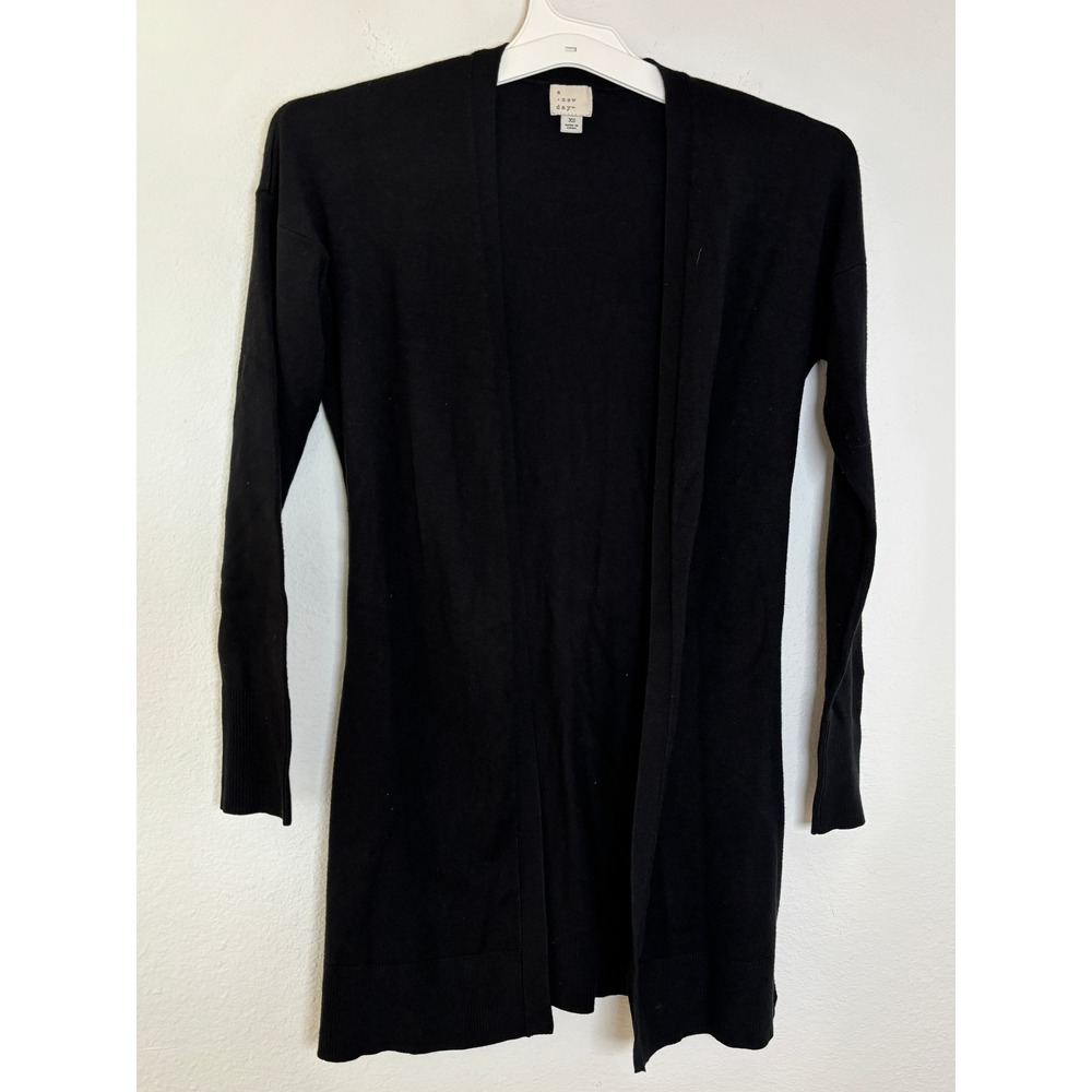 A New Day Womens Black Open Front Longline Cardigan Sweater Side Slits XS